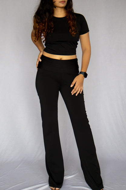 Sculpting Lounge Multiway Fold Waist Flared Trousers - Shadow Black